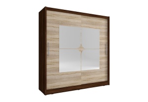 DULAP DORMITOR CU OGLINDA MAJA VII 200 STEJAR SONOMA + CIOCOLATIU DESIGN MODERN PSK