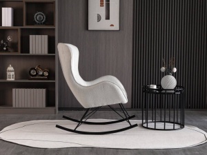 FOTOLIU BALANSOAR LIBERTO 3, ALB/NEGRU, TAPITERIE BOUCLE SI PICIOARE DIN METAL, STIL MODERN - Img 3
