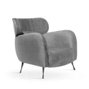 FOTOLIU CONFORTABIL BUENO, GRI/NEGRU, TAPITERIE DIN CATIFEA SI PICIOARE DIN METAL, STIL MODERN