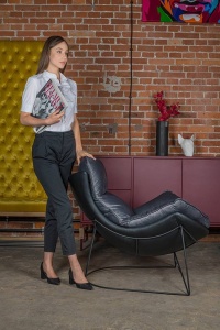 FOTOLIU CONFORTABIL OTILIA STAND VELVET, GRI INCHIS/NEGRU, DIN CATIFEA SI PIELE ECOLOGICA, STIL MODERN - Img 2