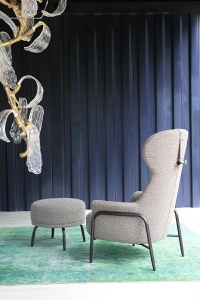 FOTOLIU CU TABURET, TEDDY GRAND, MARO INCHIS/NEGRU OPAL, CU TAPITERIE DIN TEXTIL PLUSAT, STIL MODERN - Img 3