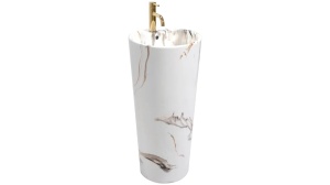 LAVOAR FREESTANDING BLANKA, MARBLE, 84 CM, EFECT DE MARMURA ALBA, DIN CERAMICA, CALITATE SUPERIOARA - Img 6