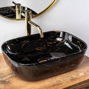 LAVOAR REA BELINDA, 46,5 CM, EFECT DE MARMURA NEAGRA, DIN CERAMICA, CALITATE SUPERIOARA