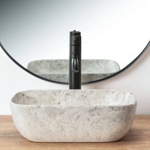 LAVOAR REA, CAMELIA LIGHT STONE, 36 CM, GRI, DESIGN MODERN, MONTAJ PE BLAT, CALITATE SUPERIOARA, REA - Img 3