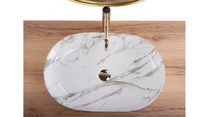 LAVOAR REA CLEO, SHINY AIAX, 60,5 CM, EFECT DE MARMURA ALBA, DIN CERAMICA, CALITATE SUPERIOARA - Img 3