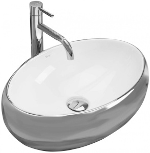LAVOAR REA LINDA, ARGINTIU, 48CM, MONTAJ PE BLAT, DIN CERAMICA, CALITATE SUPERIOARA, REA