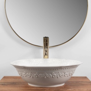 LAVOAR REA ROSALIA, ALB, 44 CM, MONTAJ PE BLAT, DIN CERAMICA, CALITATE SUPERIOARA, REA - Img 4