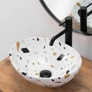 LAVOAR REA SOFIA TERAZZO, 41CM, MONTAJ PE BLAT, DIN CERAMICA, CALITATE SUPERIOARA, REA - Img 3