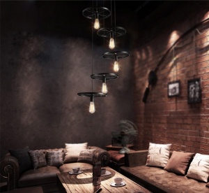 LUSTRA CU 5 BECURI CIRCLE INDUSTRIAL APP214-5CP, 150x30x18 cm, NEGRU, DIN METAL, STIL MODERN, TU - Img 2