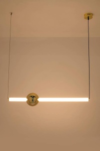 LUSTRA LIBRA 90, ALB/AURIU, DIN METAL SI STICLA, STIL MODERN - Img 4