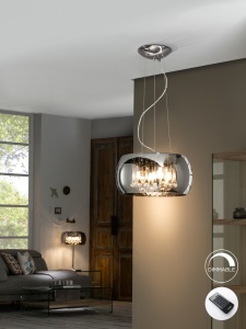 LUSTRA/PLAFONIERA ARGOS, CU TELECOMANDA, 40 CM, CROM/TRANSPARENT, DIN METAL SI STICLA, STIL MODERN