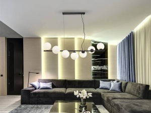 LUSTRA/PLAFONIERA INOA, 120 CM, NEGRU MAT/OPAL, DIN METAL SI STICLA, STIL MODERN