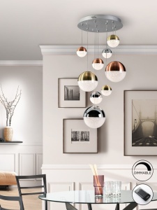 LUSTRA/PLAFONIERA SPHERE, CU TELECOMANDA, 50 CM, CROM/ALAMA/CUPRU, DIN METAL SI POLICARBONAT, STIL MODERN