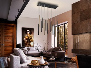 LUSTRA/PLAFONIERA VARAS, CU TELECOMANDA, 82 CM, NEGRU MAT/AURIU, DIN METAL SI ACRIL, STIL MODERN - Img 2