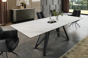 MASA DINING EXTENSIBILA, ATLAS 160/200CM, BLAT DIN STICLA, CERAMICA SI PICIOARE METAL, ARTIM GROUP SELECTION