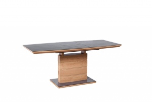 MASA DINING EXTENSIBILA CONCORD, STEJAR AURIU/GRI, 140/180 CM, BLAT DIN STICLA, MDF SI PICIOR DIN METAL, STIL MODERN - Img 4