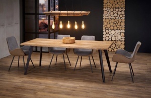 MASA DINING EXTENSIBILA DICKSON, STEJAR NATURAL/NEGRU, 120/180 CM, BLAT DIN MDF SI PICIOARE DIN METAL, STIL MODERN - Img 1