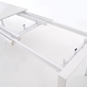 MASA DINING EXTENSIBILA STANFORD XL, ALBA, 130/250 CM, BLAT DIN MDF LACUIT SI PICIOARE DIN METAL, STIL MODERN - Img 6