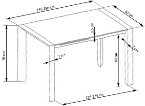 MASA DINING EXTENSIBILA STANFORD XL, ALBA, 130/250 CM, BLAT DIN MDF LACUIT SI PICIOARE DIN METAL, STIL MODERN - Img 8