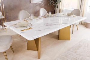 MASA DINING, EXTRAVAGANCIA 200CM, BLAT DIN MARMURA ALBA SI PICIOARE METAL, ARTIM GROUP SELECTION