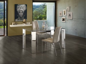 MASA DINING MALIBU, 876873 / 2071, INOX SI STICLA, 140X80 CM, DESIGN MODERN
