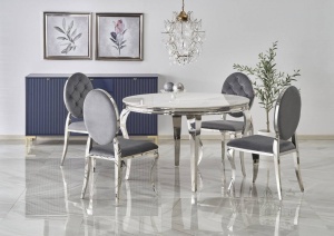 MASA DINING REGINALD, 120 CM, EFECT DE MARMURA ALBA/CROM, BLAT DIN MARMURA SI PICIOARE DIN METAL, STIL MODERN - Img 1