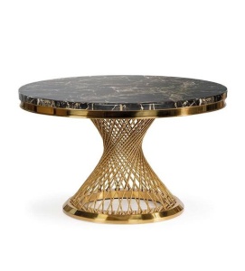 MASA DINING ROMANCE, EFECT DE MARMURA NEAGRA/AURIU, 130 CM, BLAT DIN CERAMICA SI PICIOR DIN METAL, STIL MODERN