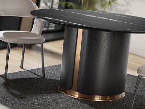 MASA DINING ROTUNDA, ZOLO 135CM, MDF, METAL SI BLAT DIN MARMURA, DESIGN MODERN, SCHULLER - Img 4
