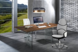 MASA ELEGANTA DE BIROU 180CM, FLOAT, COD 2492, STIL MODERN, REALIZATA DIN STICLA SI LEMN MASIV - Img 5