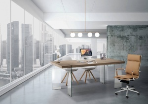 MASA ELEGANTA DE BIROU 180CM, WAVER, COD 3056, STIL MODERN, REALIZATA DIN STICLA SI MDF - Img 3