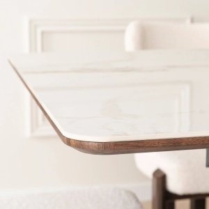 MASA EXTENSIBILA 160-200CM, ARTIM MEBLE, REALIZATA DIN METAL, LEMN SI MDF, MARMURA, CULOARE ALB/NUC, STIL MODERN - Img 7