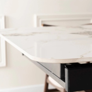MASA EXTENSIBILA DOLCE, ARTIM MEBLE 160/200CM, BLAT DIN CERAMICA SI FURNIR, CULOARE MARMURA ALBA/NUC, STIL MODERN - Img 6