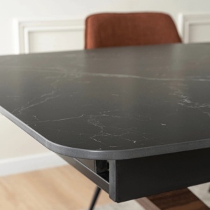 MASA EXTENSIBILA DOLCE, ARTIM MEBLE 160/200CM, BLAT DIN CERAMICA SI FURNIR, CULOARE MARMURA NEAGRA/NUC, STIL MODERN - Img 7