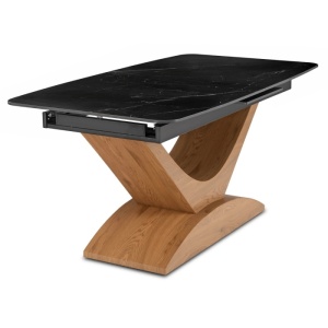 MASA EXTENSIBILA DOLCE, ARTIM MEBLE 160/200CM, BLAT DIN CERAMICA SI FURNIR, CULOARE MARMURA NEAGRA/STEJAR, STIL MODERN - Img 9