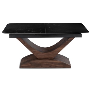MASA EXTENSIBILA DOLCE, ARTIM MEBLE 160/200CM, BLAT DIN CERAMICA SI FURNIR, CULOARE MARMURA NEAGRA/NUC, STIL MODERN - Img 8