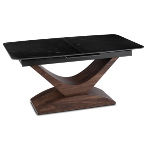 MASA EXTENSIBILA DOLCE, ARTIM MEBLE 160/200CM, BLAT DIN CERAMICA SI FURNIR, CULOARE MARMURA NEAGRA/NUC, STIL MODERN - Img 11