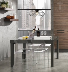 MASA EXTENSIBILA ELEGANTA 120/350CM, LONG GREY, COD 3344, STIL MODERN, REALIZATA DIN METAL SI STICLA/MDF - Img 4