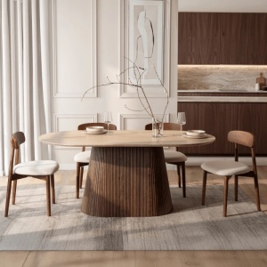 MASA OVALA 180CM, ARTIM MEBLE, REALIZATA DIN MDF, CULOARE TRAVERTIN/NUC, STIL MODERN - Img 3