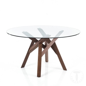 MASA ROTUNDA ELEGANTA 137CM, CORK, COD 2998, STIL MODERN, REALIZATA DIN LEMN MASIV SI STICLA - Img 1