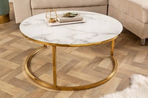 MASUTA DE CAFEA 80CM, ELEGANCE, DIN STICLA SI METAL, COD 41888, IMITATIE MARMURA