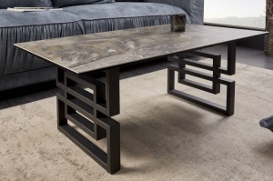 MASUTA DE CAFEA ATLANTIS DIN STICLA SI METAL 100CM, ASPECT MARMURA TAUPE COD 41747