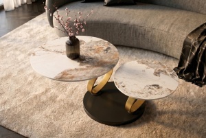 MASUTA DE CAFEA DEOSEBITA, RINGS 220CM, REALIZATA DIN CERAMICA SI METAL, CULOARE MARMURA/AURIU, INVICTA INTERIOR - Img 12