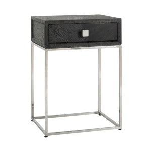 NOPTIERA BLACKBONE, NEGRU RUSTIC/CROM, DIN FURNIR DE STEJAR SI METAL, RICHMOND INTERIORS