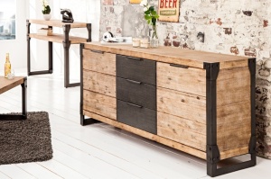 OFERTA! COMODA DIN LEMN MASIV DE SALCAM, FACTORY 180CM, DESIGN VINTAGE/INDUSTRIAL
