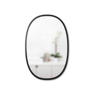 OGLINDA DE PERETE OVALA HUB, NEAGRA, 91X61 CM, RAMA DIN CAUCIUC, STIL MODERN, B2 - Img 4