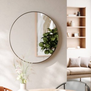 OGLINDA DE PERETE ROTUNDA, HUBBA, NEAGRA, 86 CM, STIL MODERN, B2