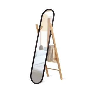 OGLINDA DECORATIVA HUB, NEGRU/NATURAL, DIN CAUCIUC, LEMN SI STICLA, STIL MODERN, B2