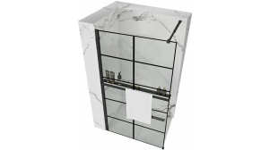 PARAVAN DE DUS REA BLER-1, CU RAFT SI CUIER, 90CM, NEGRU, DIN STICLA, CALITATE SUPERIOARA