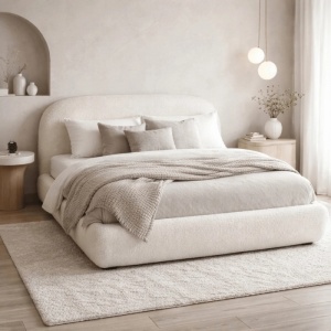 PAT 160X200CM, ARTIM MEBLE, CU SPATIU DE DEPOZITARE, REALIZAT DIN TEXTIL BOUCLE CREM, STIL MODERN - Img 2