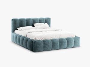 PAT TAPITAT LUPINE, 180X200, ALBASTRU JEANS, SOMIERA RABATABILA, CU TAPITERIE DIN TEXTIL CHENILLE LORIS, MICADONI